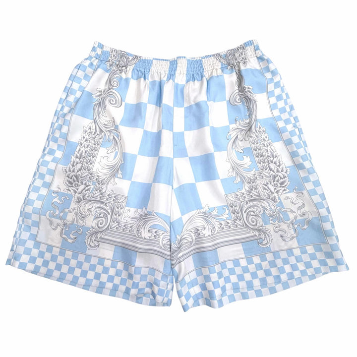 未使用品▼VERSACE ヴェルサーチ 2023年製 1002476 シルク100% バロック柄 ショートパンツ ライトブルー ホワイト 52 イタリア製 正規品