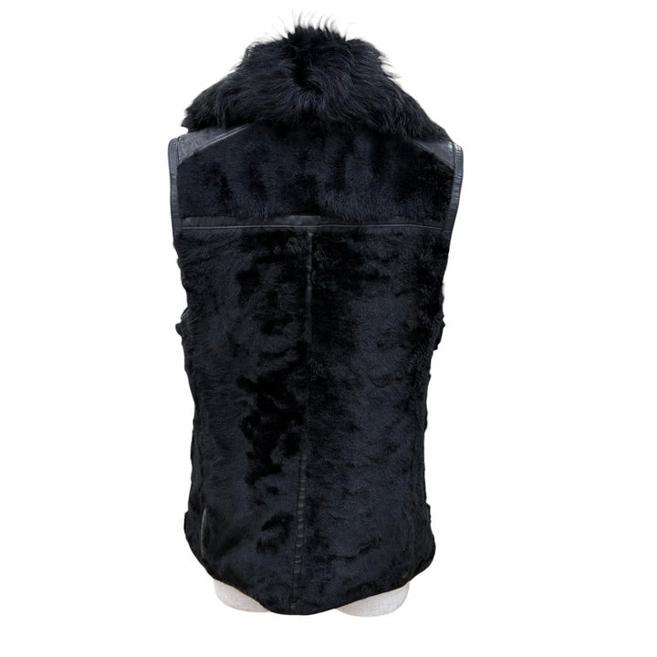 美品☆RALPH LAUREN ラルフローレン 羊革 牛革 レザー切替 ZIP UP ムートン ベスト ブラック M 正規品 レディース