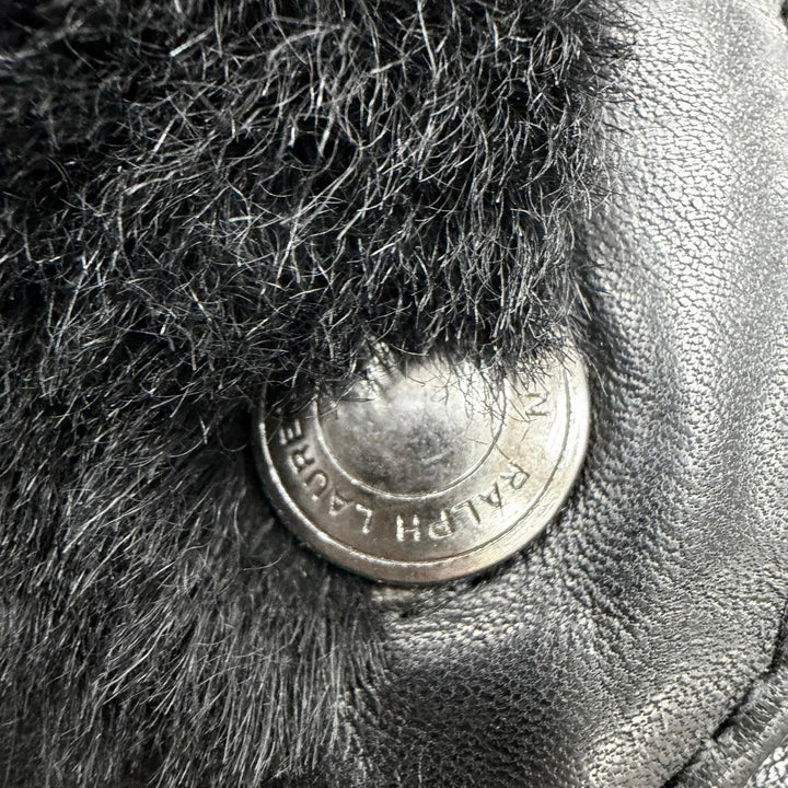 美品☆RALPH LAUREN ラルフローレン 羊革 牛革 レザー切替 ZIP UP ムートン ベスト ブラック M 正規品 レディース