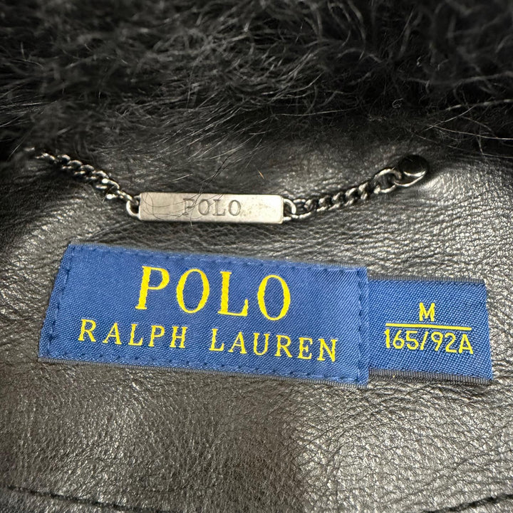 美品☆RALPH LAUREN ラルフローレン 羊革 牛革 レザー切替 ZIP UP ムートン ベスト ブラック M 正規品 レディース