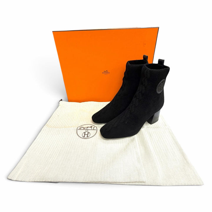未使用品△HERMES エルメス VOLVER ヴォルヴェール エクスリブリス ソックスブーツ ニット ショートブーツ アンクルブーツ ブラック 36