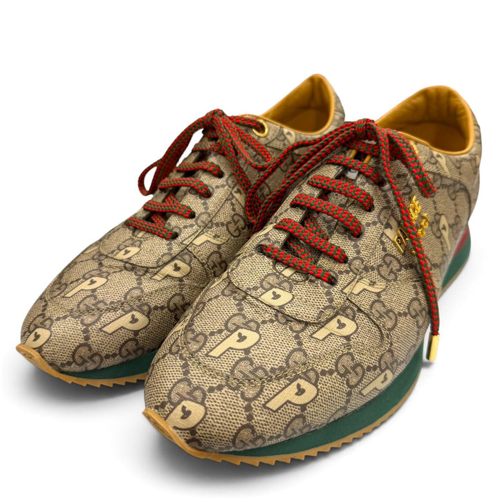 極美品▼GUCCI Palace グッチ パレス 727939 ウェブライン GGスプリーム レースアップ ローカットスニーカー ブラウン系 ゴールド金具 7