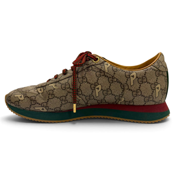 極美品▼GUCCI Palace グッチ パレス 727939 ウェブライン GGスプリーム レースアップ ローカットスニーカー ブラウン系 ゴールド金具 7