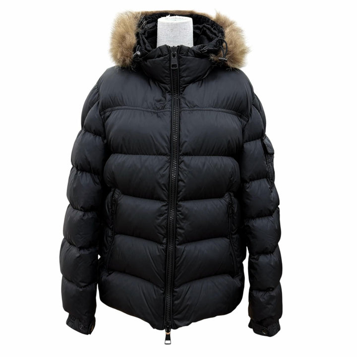 良品☆MONCLER モンクレール 19-20AW MARQUE ロゴワッペン・フード付 ダウンジャケット ブラック 3 正規品 ガーメント・ハンガー付き