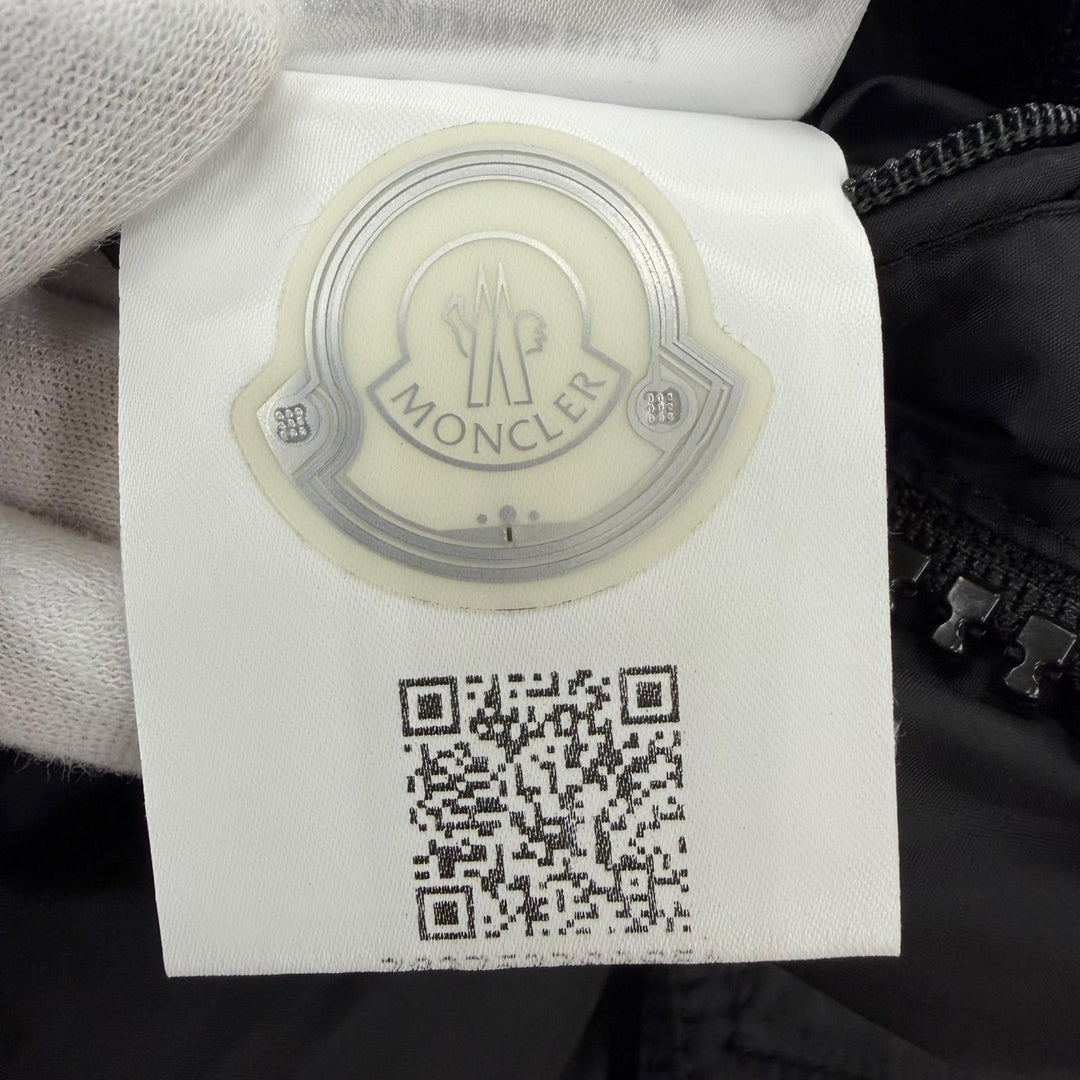 良品☆MONCLER モンクレール 19-20AW MARQUE ロゴワッペン・フード付 ダウンジャケット ブラック 3 正規品 ガーメント・ハンガー付き