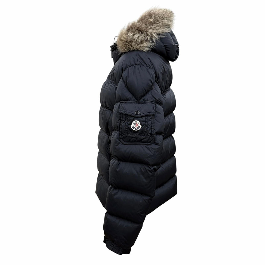 良品☆MONCLER モンクレール 19-20AW MARQUE ロゴワッペン・フード付 ダウンジャケット ブラック 3 正規品 ガーメント・ハンガー付き