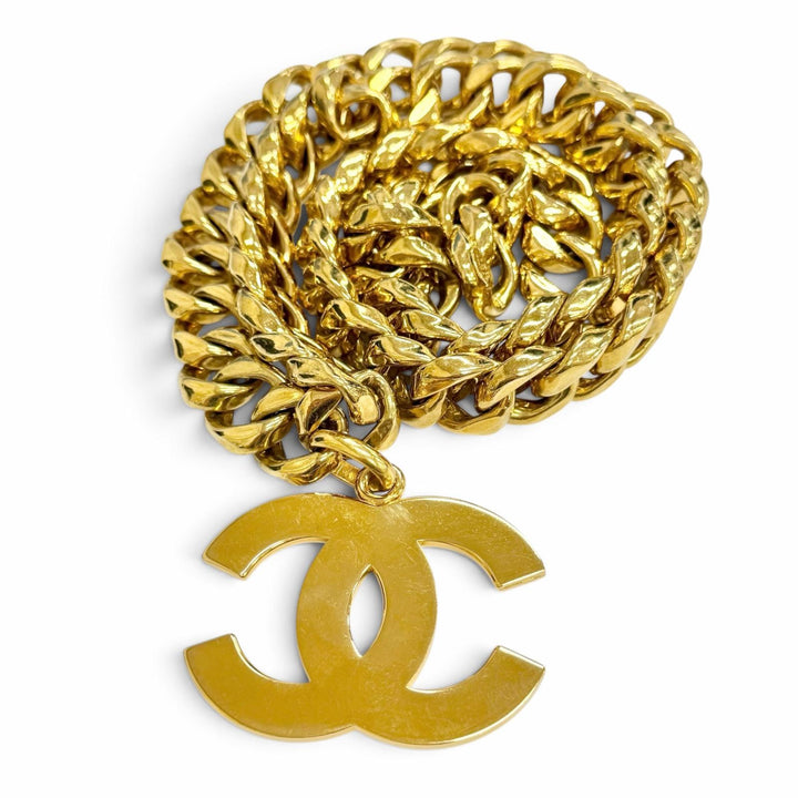 美品△CHANEL シャネル ヴィンテージ 93A ココマーク チェーン ベルト ゴールド フランス製 レディース 箱付き オススメ◎