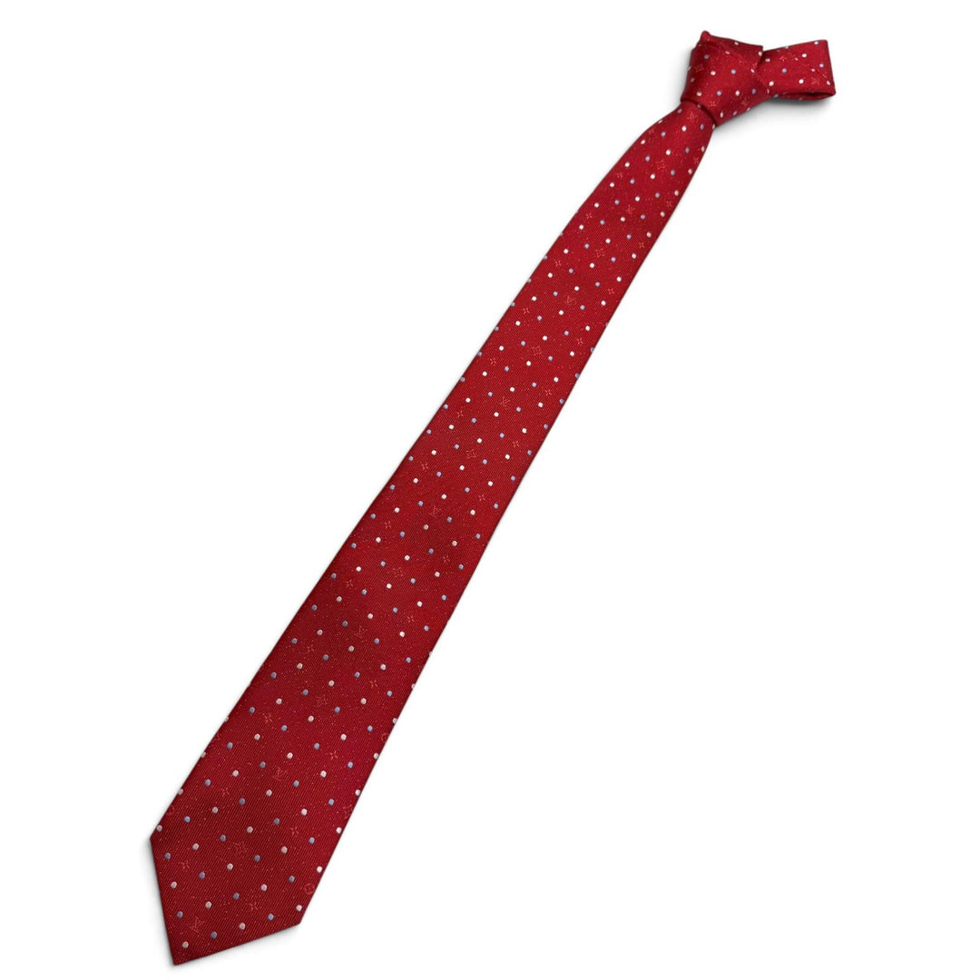 極美品□LOUIS VUITTON ルイヴィトン 2021年製 M77092 シルク100％ モノグラム ドット 総柄 クラヴァット ネクタイ ルージュ イタリア製
