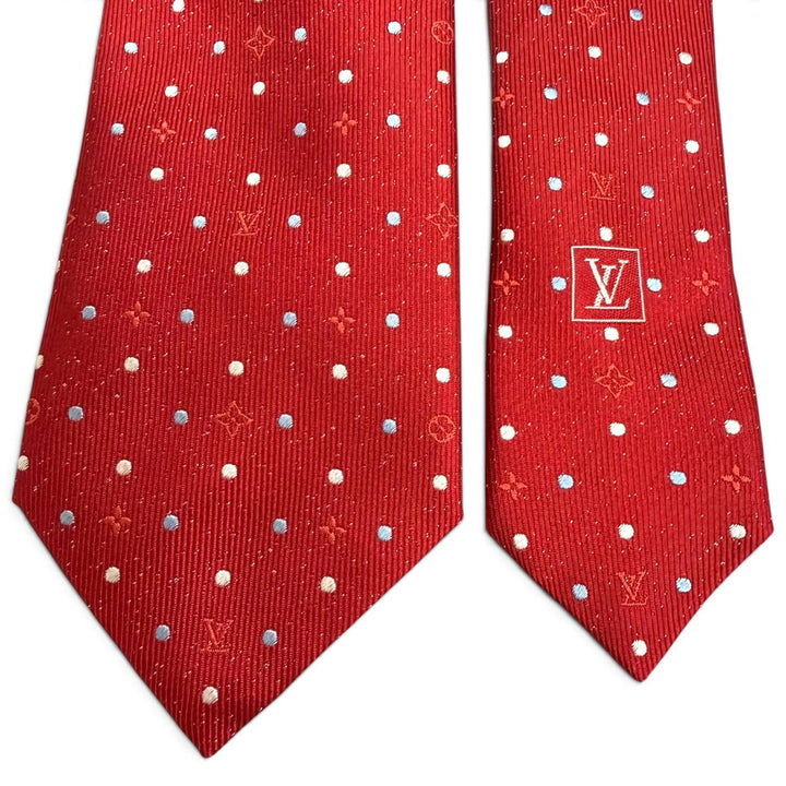 極美品□LOUIS VUITTON ルイヴィトン 2021年製 M77092 シルク100％ モノグラム ドット 総柄 クラヴァット ネクタイ ルージュ イタリア製