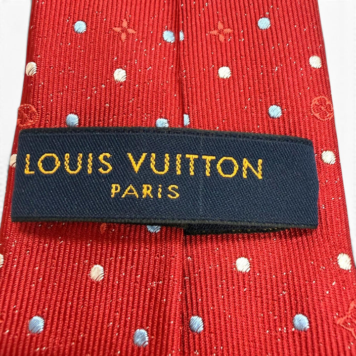 極美品□LOUIS VUITTON ルイヴィトン 2021年製 M77092 シルク100％ モノグラム ドット 総柄 クラヴァット ネクタイ ルージュ イタリア製