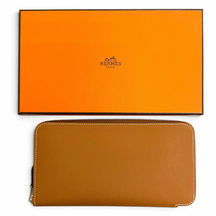 未使用品△HERMES エルメス アザップ ロング ヴォーエプソン ゴールド シルバー金具 シルクイン ラウンドファスナー 長財布 K刻印 仏製