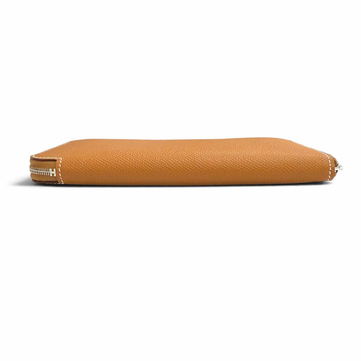 未使用品△HERMES エルメス アザップ ロング ヴォーエプソン ゴールド シルバー金具 シルクイン ラウンドファスナー 長財布 K刻印 仏製