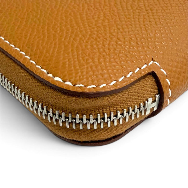 未使用品△HERMES エルメス アザップ ロング ヴォーエプソン ゴールド シルバー金具 シルクイン ラウンドファスナー 長財布 K刻印 仏製