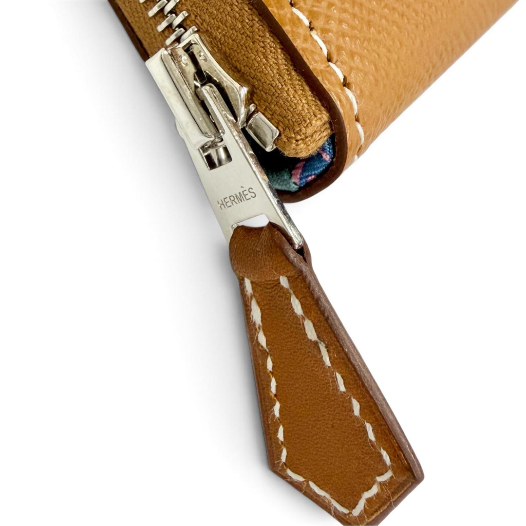 未使用品△HERMES エルメス アザップ ロング ヴォーエプソン ゴールド シルバー金具 シルクイン ラウンドファスナー 長財布 K刻印 仏製