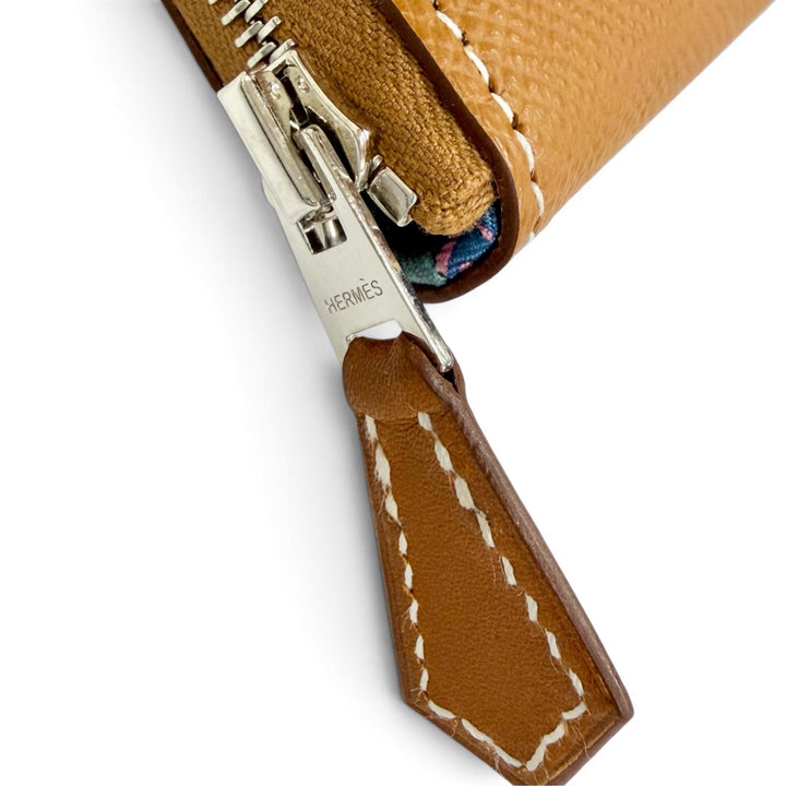 未使用品△HERMES エルメス アザップ ロング ヴォーエプソン ゴールド シルバー金具 シルクイン ラウンドファスナー 長財布 K刻印 仏製