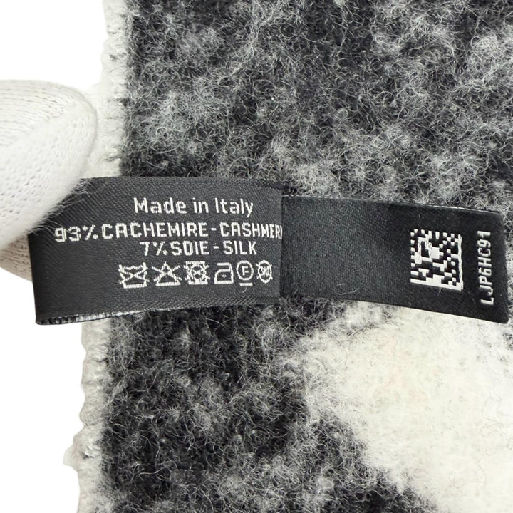 美品△CHANEL シャネル AAA478 カシミヤ シルク ココマーク ロゴデザイン フリンジ マフラー ホワイト ブラック イタリア製 レディース