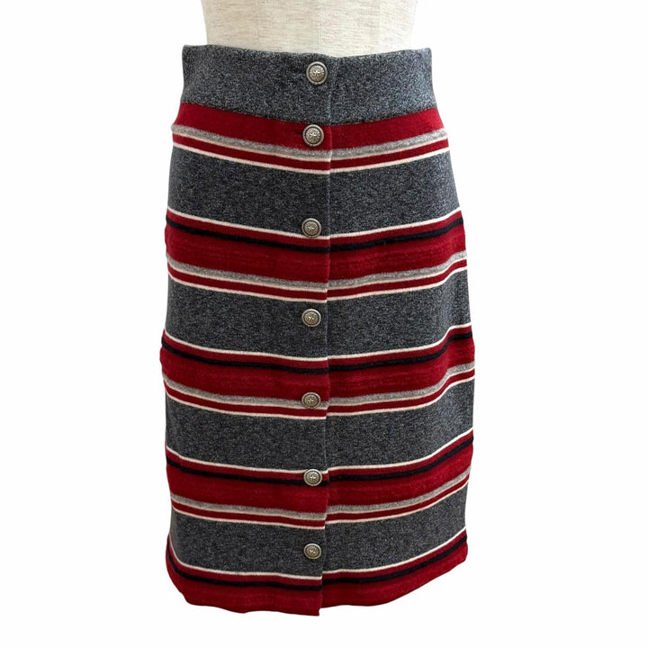 極美品★CHANEL シャネル P49747K06278 カシミヤ100％ ココマークボタン ボーダー ニット タイトスカート マルチ 36 伊製 レディース