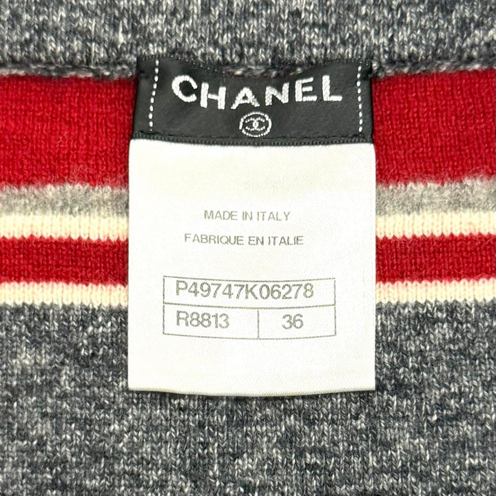 極美品★CHANEL シャネル P49747K06278 カシミヤ100％ ココマークボタン ボーダー ニット タイトスカート マルチ 36 伊製 レディース