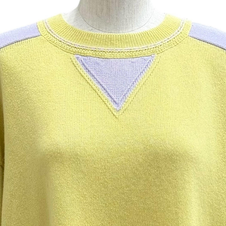 極美品★CHANEL シャネル P76434K10983 カシミヤ100％ オーバーサイズ ココマーク スパンコール 長袖 チュニック 黄色 紫 34 正規品