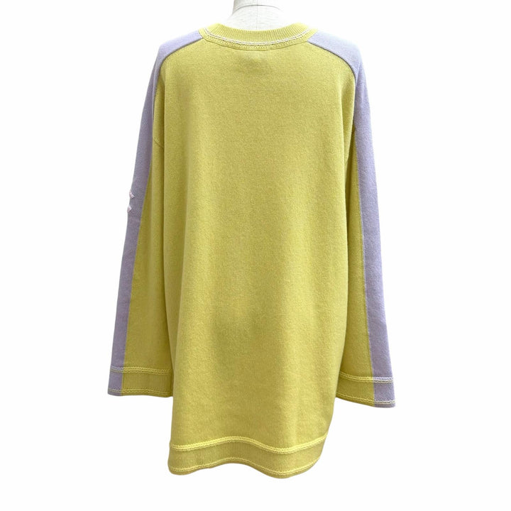 極美品★CHANEL シャネル P76434K10983 カシミヤ100％ オーバーサイズ ココマーク スパンコール 長袖 チュニック 黄色 紫 34 正規品