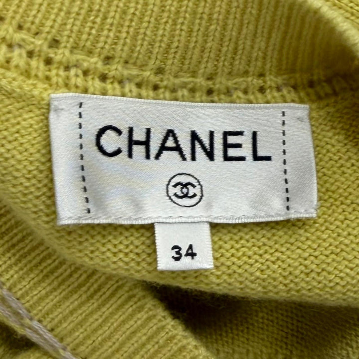 極美品★CHANEL シャネル P76434K10983 カシミヤ100％ オーバーサイズ ココマーク スパンコール 長袖 チュニック 黄色 紫 34 正規品