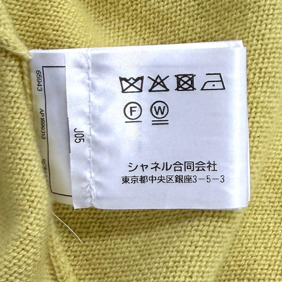 極美品★CHANEL シャネル P76434K10983 カシミヤ100％ オーバーサイズ ココマーク スパンコール 長袖 チュニック 黄色 紫 34 正規品