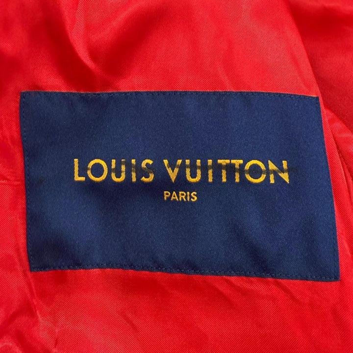極美品□LOUIS VUITTON ルイヴィトン ワッペン 袖レザー バーシティジャケット ブルゾン レッド アイボリー 46 イタリア製 正規品 メンズ