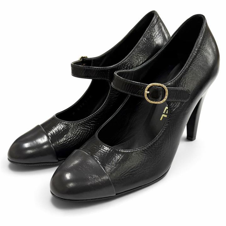 未使用品★CHANEL シャネル 22A G39110 ココマーク ベルトデザイン レザー パンプス ブラック 36 イタリア製 レディース 箱・保存袋付き