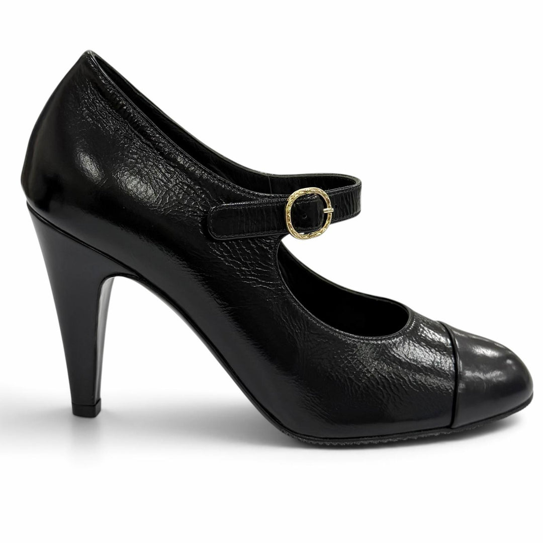 未使用品★CHANEL シャネル 22A G39110 ココマーク ベルトデザイン レザー パンプス ブラック 36 イタリア製 レディース 箱・保存袋付き
