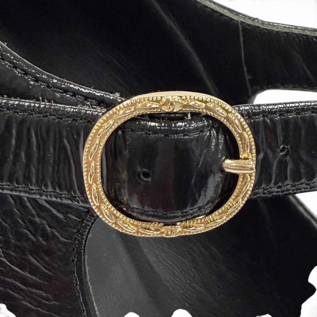 未使用品★CHANEL シャネル 22A G39110 ココマーク ベルトデザイン レザー パンプス ブラック 36 イタリア製 レディース 箱・保存袋付き