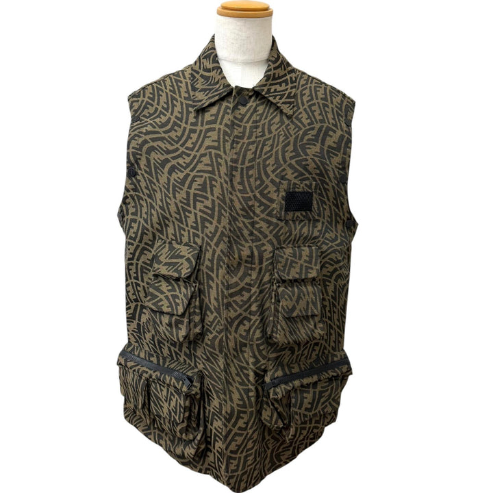極美品□FENDI フェンディ FW1062 FFヴァーティゴ 2WAY デタッチャブルジャケット ブルゾン ベージュ 50 イタリア製 正規品 メンズ