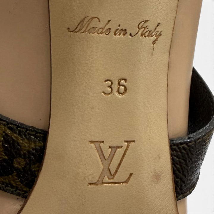 未使用品★LOUIS VUITTON ルイヴィトン エフィジーライン モノグラム アンクルストラップ パテント使い レザー パンプス 36 箱・保存袋付