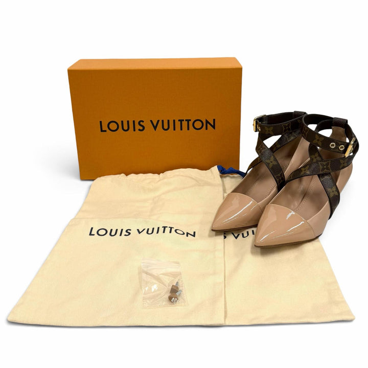 未使用品★LOUIS VUITTON ルイヴィトン エフィジーライン モノグラム アンクルストラップ パテント使い レザー パンプス 36 箱・保存袋付