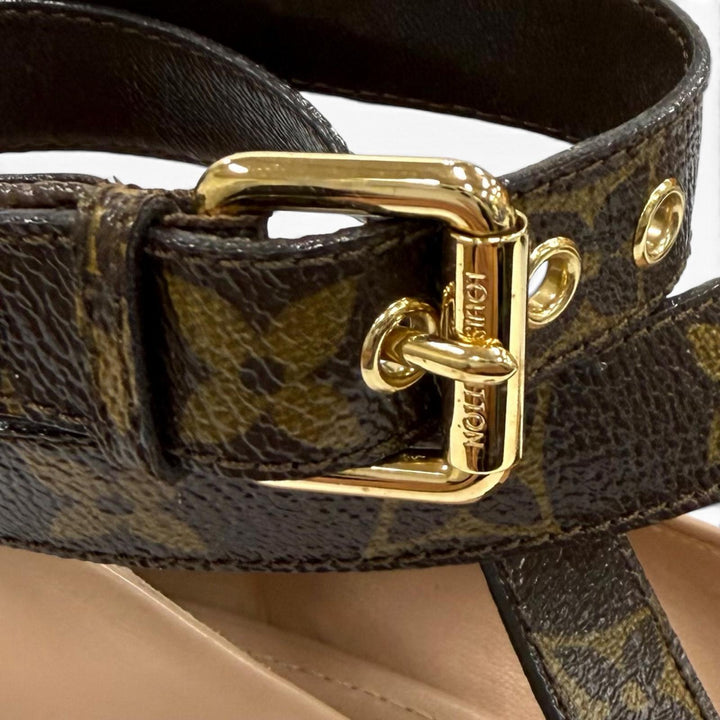 未使用品★LOUIS VUITTON ルイヴィトン エフィジーライン モノグラム アンクルストラップ パテント使い レザー パンプス 36 箱・保存袋付