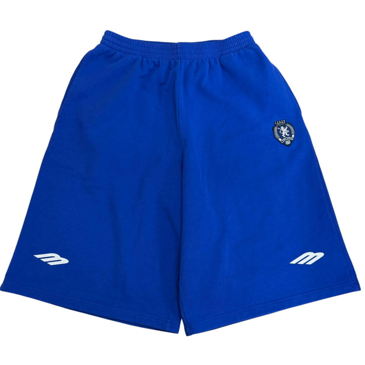 美品□BALENCIAGA バレンシアガ 2025年製 857084 3B Football Sports Icon バギーショーツ スウェットショートパンツ ブルー S 正規品