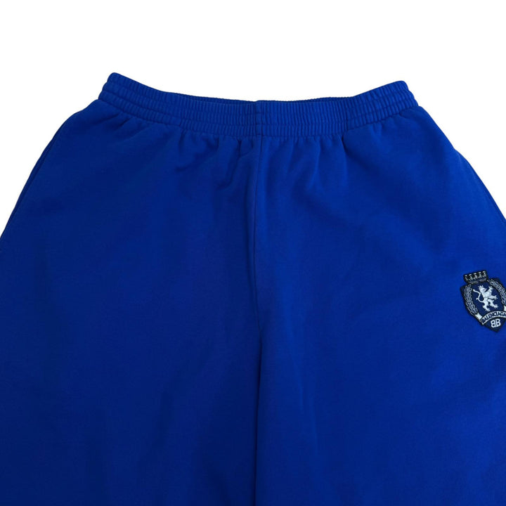 美品□BALENCIAGA バレンシアガ 2025年製 857084 3B Football Sports Icon バギーショーツ スウェットショートパンツ ブルー S 正規品