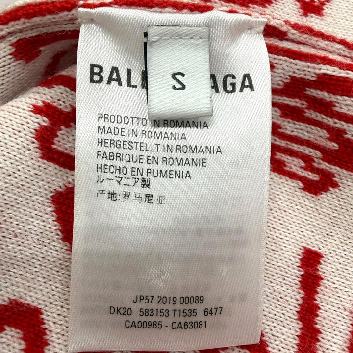 極美品□BALENCIAGA バレンシアガ 583153 ロゴウェーブ 総柄 クルーネック ロングスリーブニット セーター レッド ホワイト S 正規品