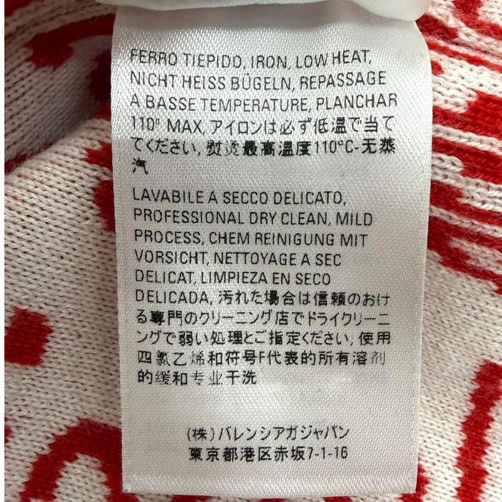 極美品□BALENCIAGA バレンシアガ 583153 ロゴウェーブ 総柄 クルーネック ロングスリーブニット セーター レッド ホワイト S 正規品