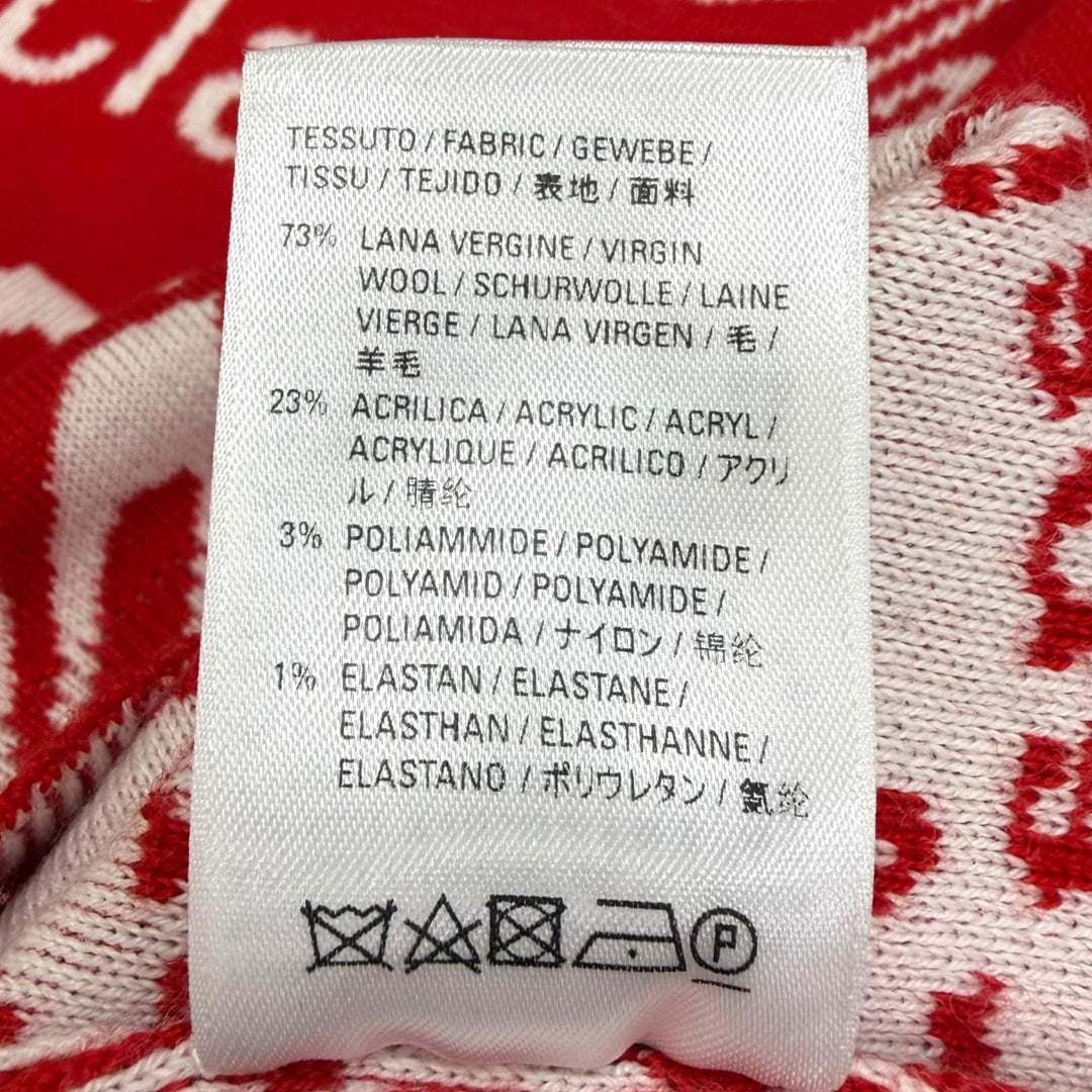 極美品□BALENCIAGA バレンシアガ 583153 ロゴウェーブ 総柄 クルーネック ロングスリーブニット セーター レッド ホワイト S 正規品