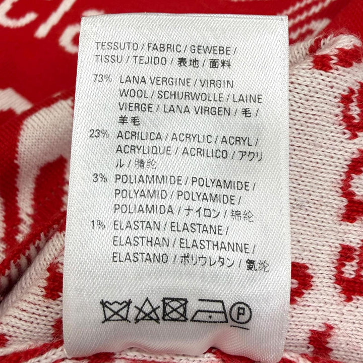 極美品□BALENCIAGA バレンシアガ 583153 ロゴウェーブ 総柄 クルーネック ロングスリーブニット セーター レッド ホワイト S 正規品