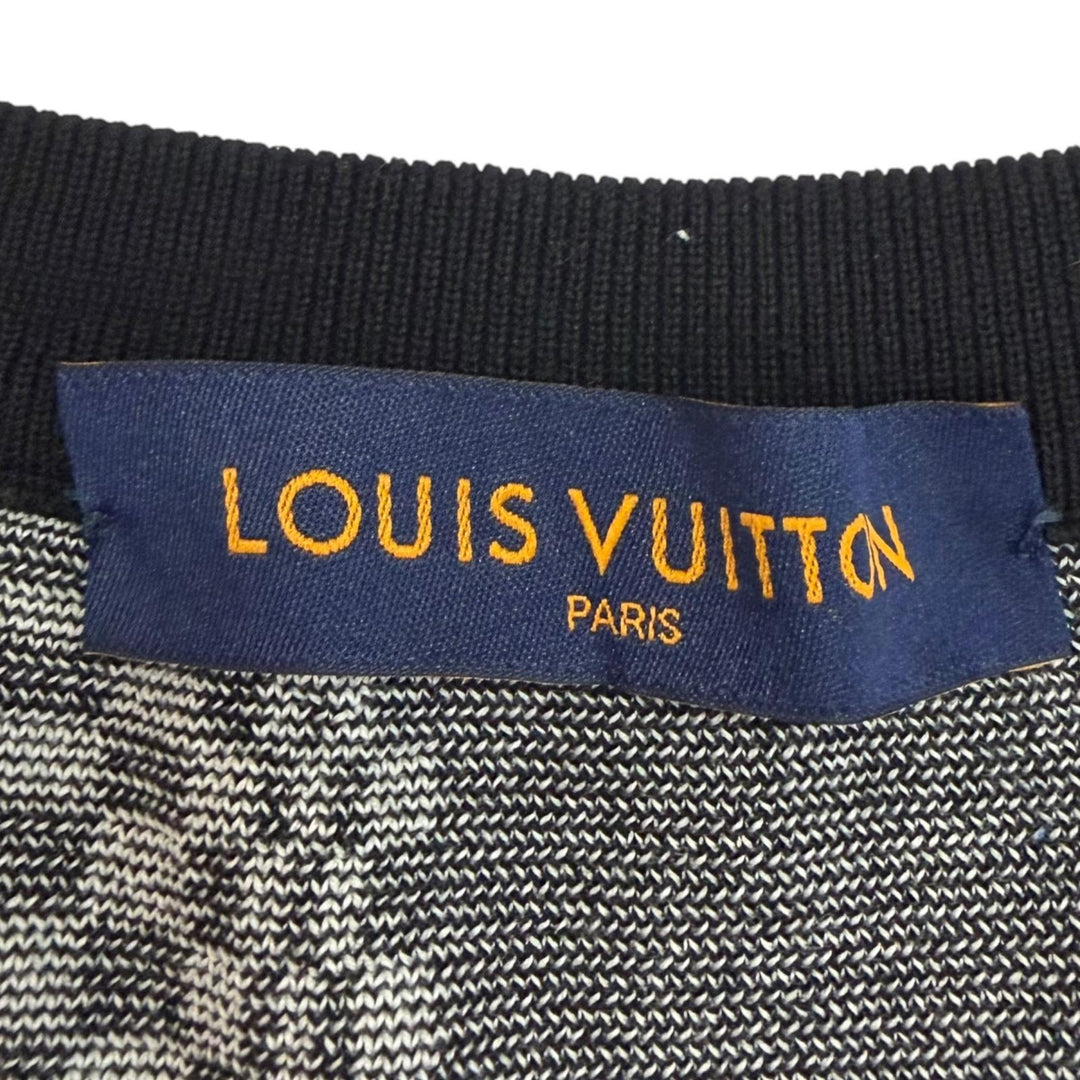 極美品□LOUIS VUITTON ルイヴィトン 2021年製 ディストーテッドダミエ クルーネック ロングスリーブ セーター ブラック M 伊製 正規品