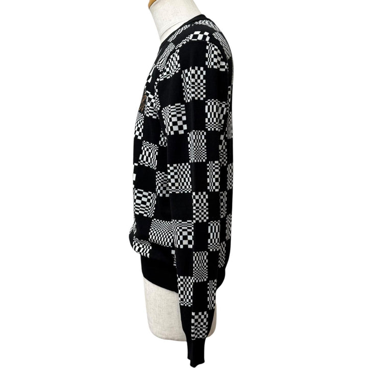 極美品□LOUIS VUITTON ルイヴィトン 2021年製 ディストーテッドダミエ クルーネック ロングスリーブ セーター ブラック M 伊製 正規品