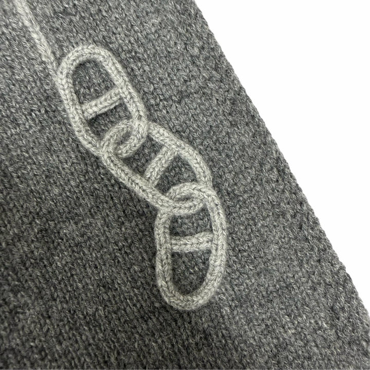 未使用品□HERMES エルメス マイヨン・トラセ カシミヤ100％ シェーヌダンクル ニットマフラー グレー イタリア製 メンズ 箱付き