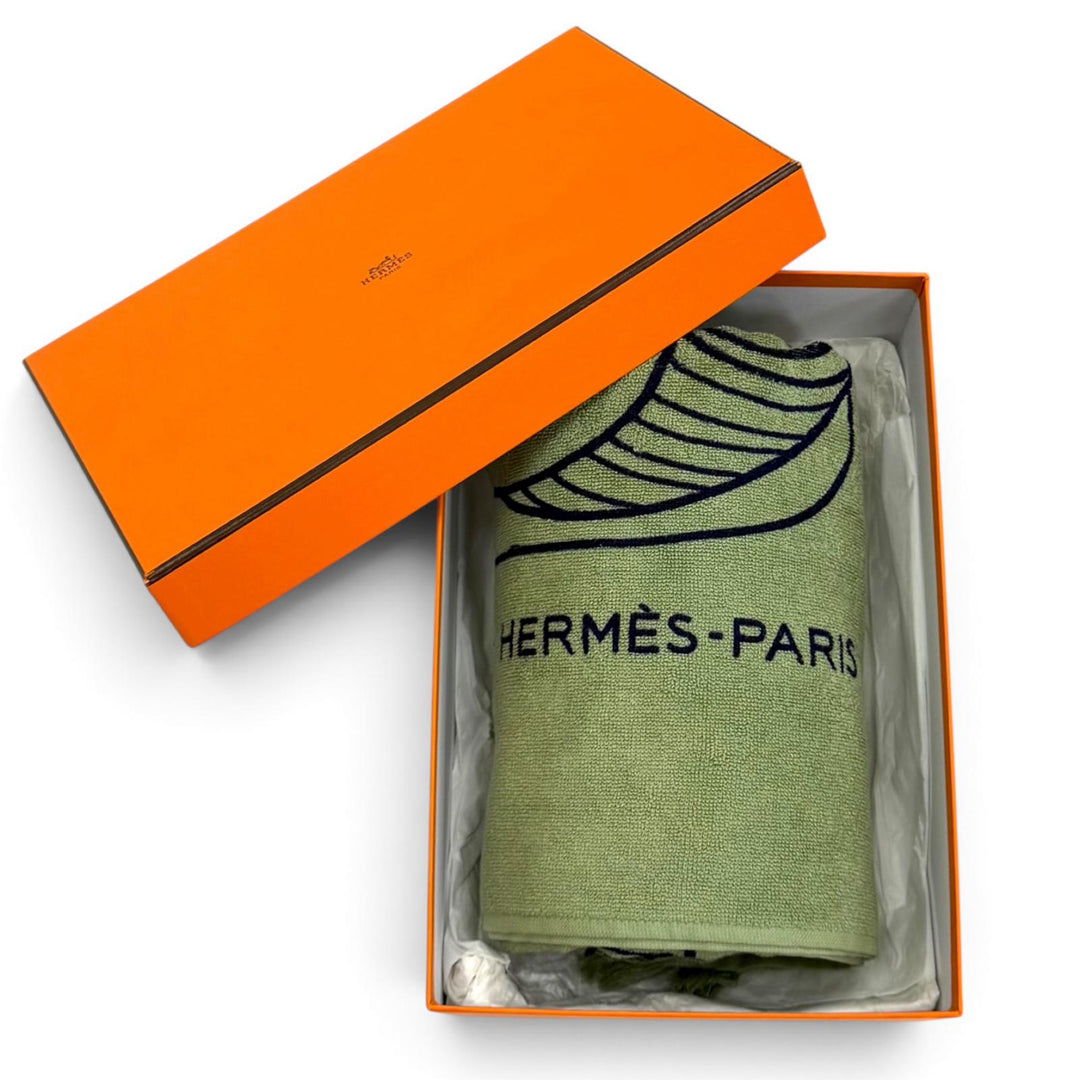 未使用品★HERMES エルメス ヨッティング プラージュ テレサ コットン100％ フリンジ ブランケット タオルケット ビーチタオル 箱付き
