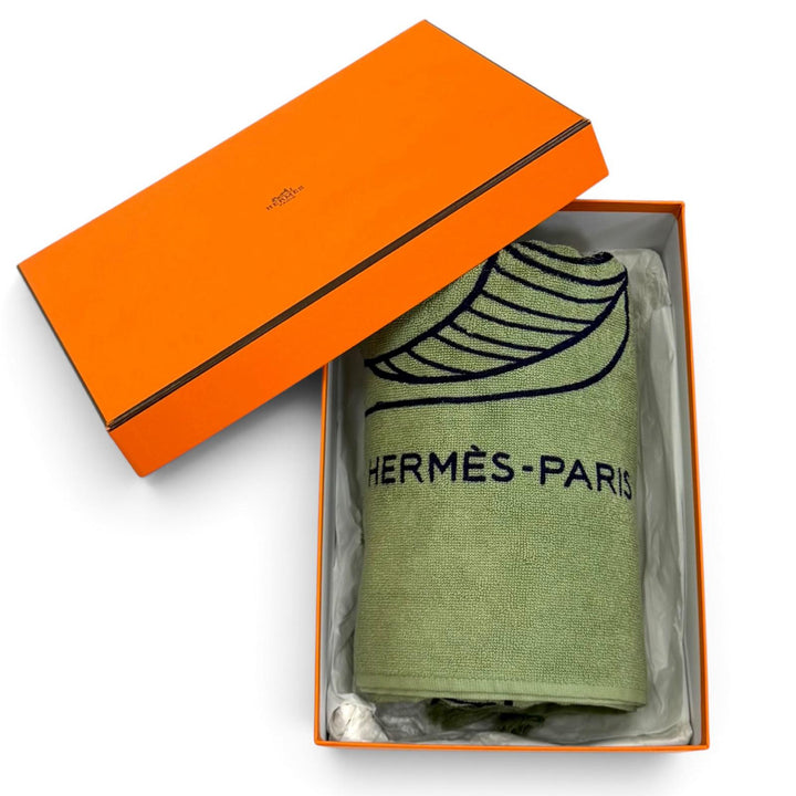 未使用品★HERMES エルメス ヨッティング プラージュ テレサ コットン100％ フリンジ ブランケット タオルケット ビーチタオル 箱付き