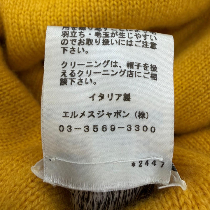美品☆HERMES エルメス Hugo ヒューゴ カシミヤ100％ グリス/ジョーヌ セリエ金具 リバーシブル ニットキャップ M イタリア製 正規品