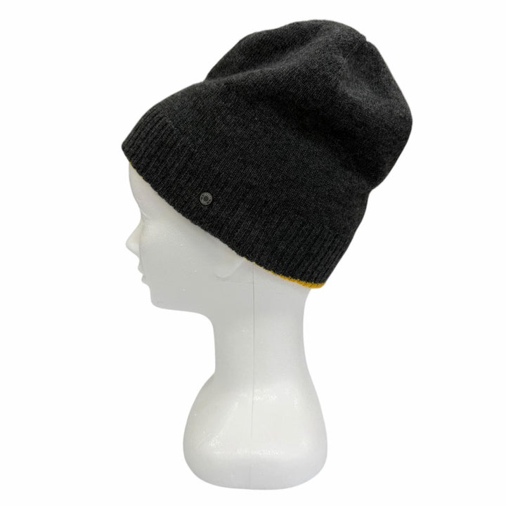 美品☆HERMES エルメス Hugo ヒューゴ カシミヤ100％ グリス/ジョーヌ セリエ金具 リバーシブル ニットキャップ M イタリア製 正規品