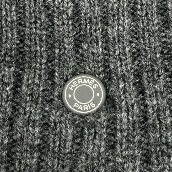 美品☆HERMES エルメス Hugo ヒューゴ カシミヤ100％ グリス/ジョーヌ セリエ金具 リバーシブル ニットキャップ M イタリア製 正規品