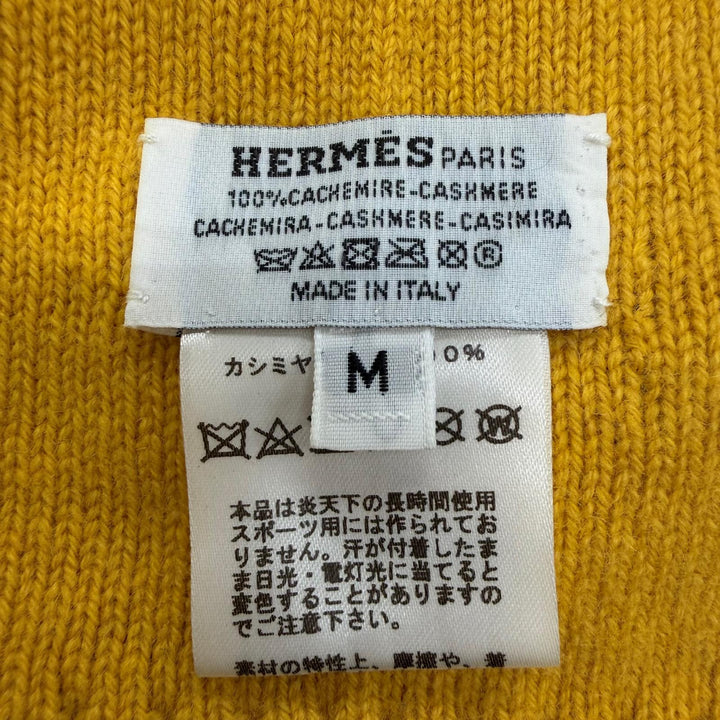 美品☆HERMES エルメス Hugo ヒューゴ カシミヤ100％ グリス/ジョーヌ セリエ金具 リバーシブル ニットキャップ M イタリア製 正規品