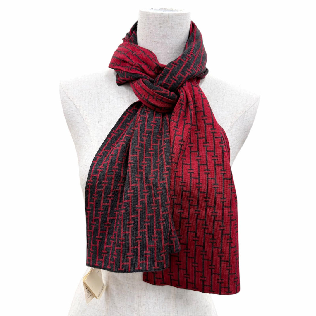 未使用品☆HERMES エルメス ヴィンテージ ECHARPE MAILLE DE MOTIF H シルク100％ PLOMB/ROUGE マルジェラ期 H総柄 マフラー イタリア製